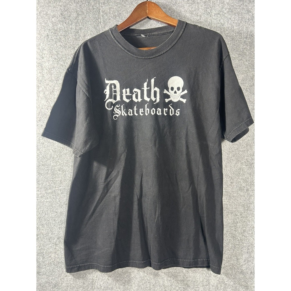 Vintage Death Skateboards Skull Logo T-Shirt Black Mens Medium Skate Streetwear - Picture 1 of 5